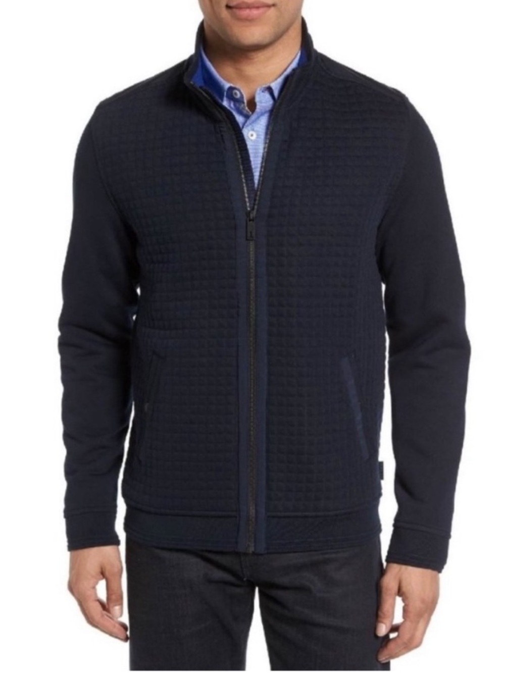Ted Baker Bruno Quilted Bomber Jacket Navy Blue Zip Up Size Medium